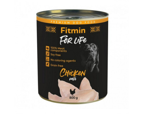Fitmin dog For Life tin chiken 800 г/повнораціонний консервований корм для собак курка