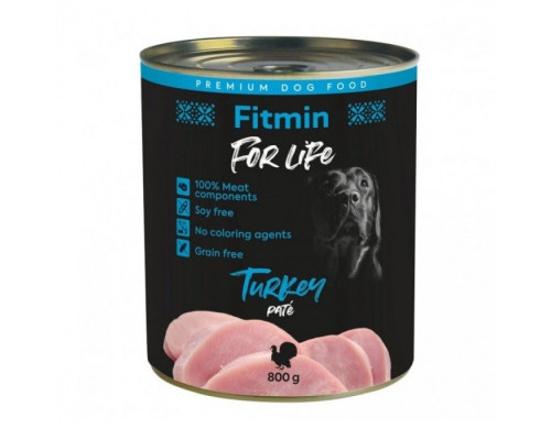 Fitmin dog For Life tin turkey / комплексний консервований корм для дорослих собак, індичка , 800г