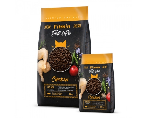 Fitmin cat For Life Adult Chicken 8 kg /комплексний корм для дорослих котів з куркою 8 кг