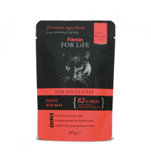 Fitmin cat For Life pouch adult beef /полнорационный консервированный корм для кошек, кусочки с говядиной в соусе, 85г