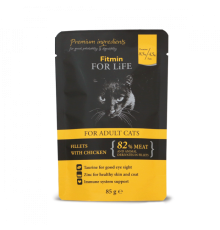 Fitmin cat For Life pouch adult chicken / полнорационный консервированный корм для кошек, кусочки с курятиной в соусе, 85г