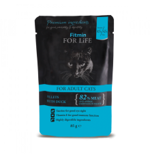 Fitmin cat For Life pouch adult duck / полнорационный консервированный корм для кошек, кусочки из филе утки в соусе, 85г