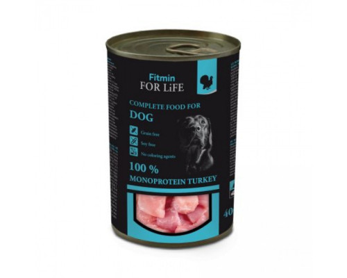 Fitmin dog For Life tin turkey / комплексний консервований корм для дорослих собак, індичка , 400г