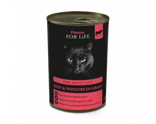 Fitmin cat For Life tin adult beef 400 г/ повнораціонний консервований корм для котів яловичина