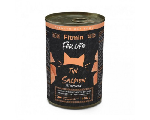 Fitmin cat For Life tin sterilized salmon 400 г/повнораціонний консервований корм для стерилізованих котів лосось