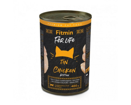 Fitmin cat For Life tin kitten chicken 400 г /повнораціонний консервований корм для котів курка