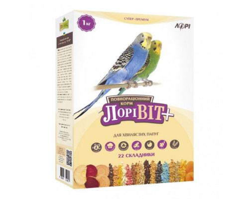 "ЛоріВіт+" вітамінізованний корм для хвилястих папуг, 1000г
